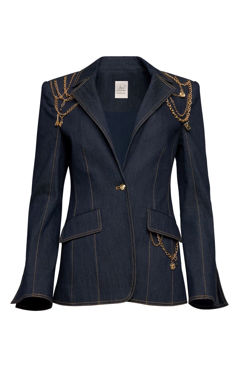 Cinq à Sept Love Token Danika Chain Denim Blazer, Alternate, color, Indigo