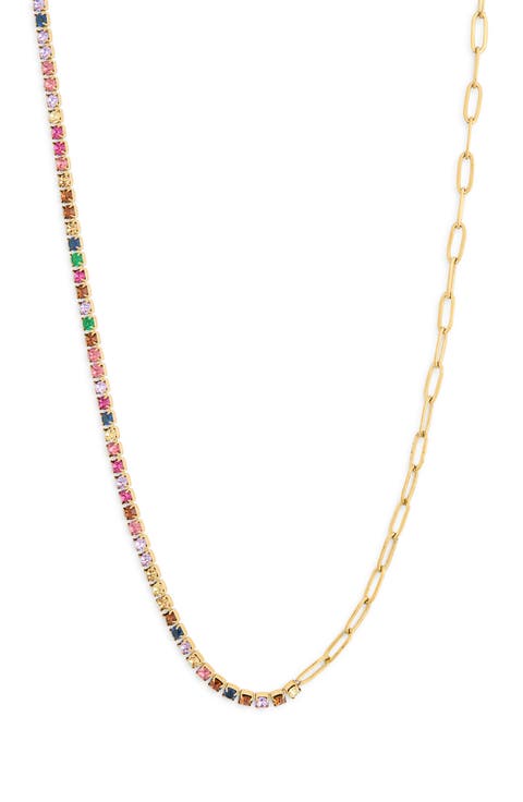 Rainbow Crystal Paper Clip Chain Necklace
