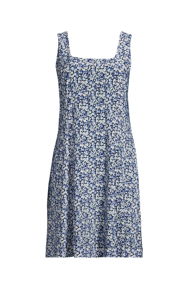 Lands' End Plus Size Silky Knit Mini Shift Dress, Alternate, color, Navy/Clear Blue Ditsy Floral