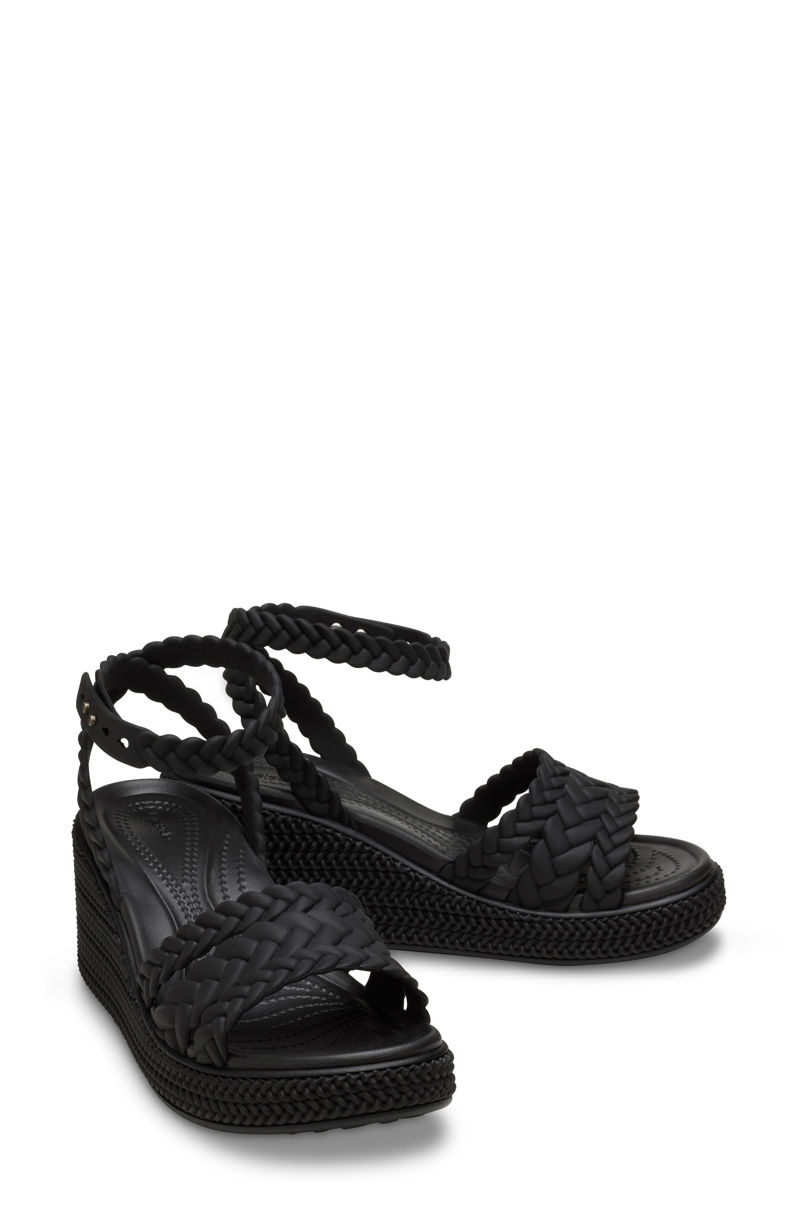 CROCS Brooklyn Platform Wedge Sandal, Alternate, color, Black/ Black
