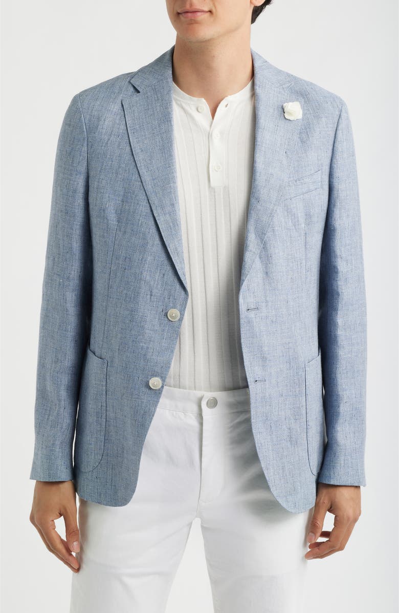 BOSS Hanry Slim Fit Blue Mélange Slub Linen Sport Coat, Alternate, color, Open Blue
