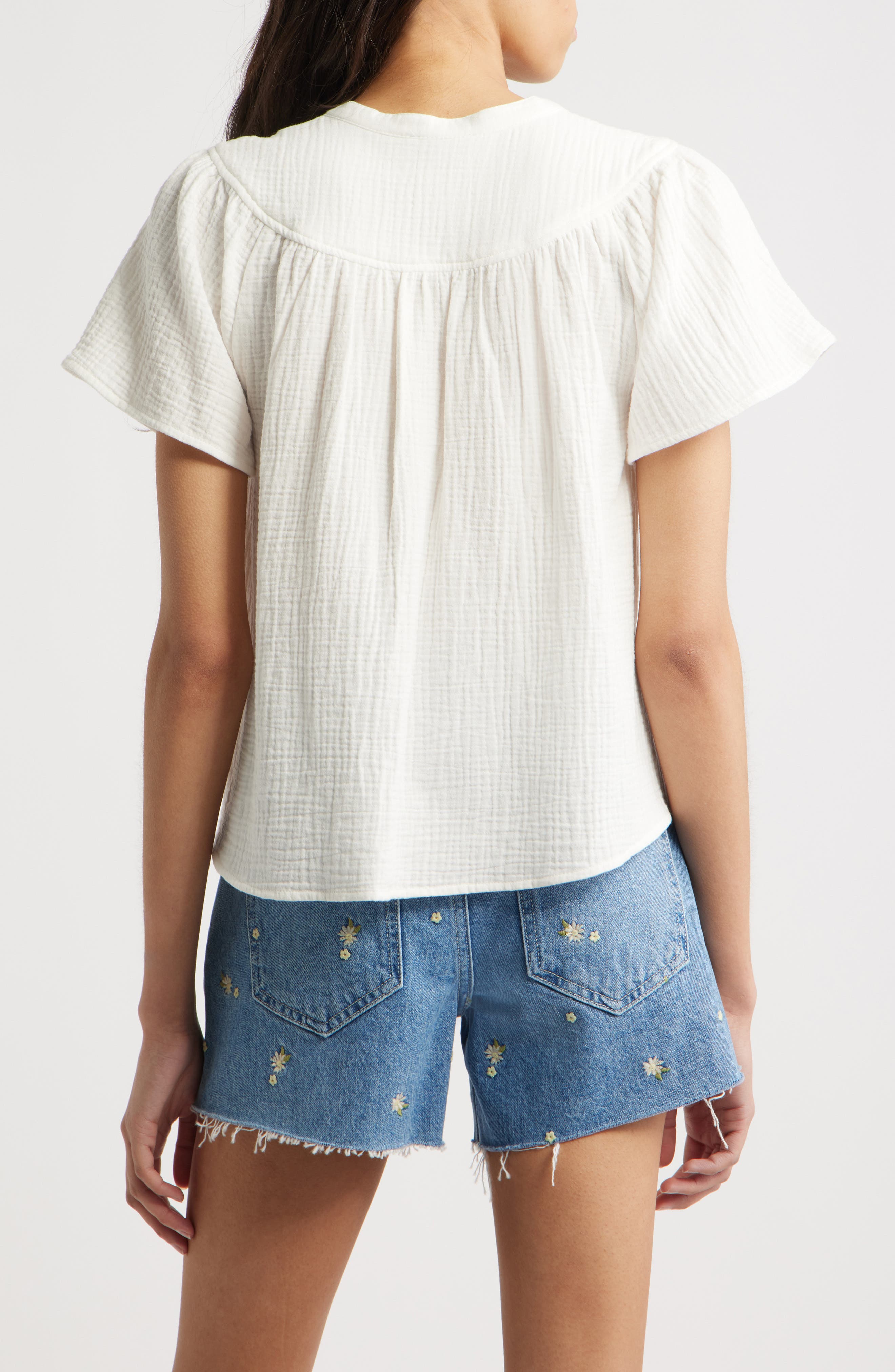 Sayer Organic Cotton Gauze Split Neck Top - image 2