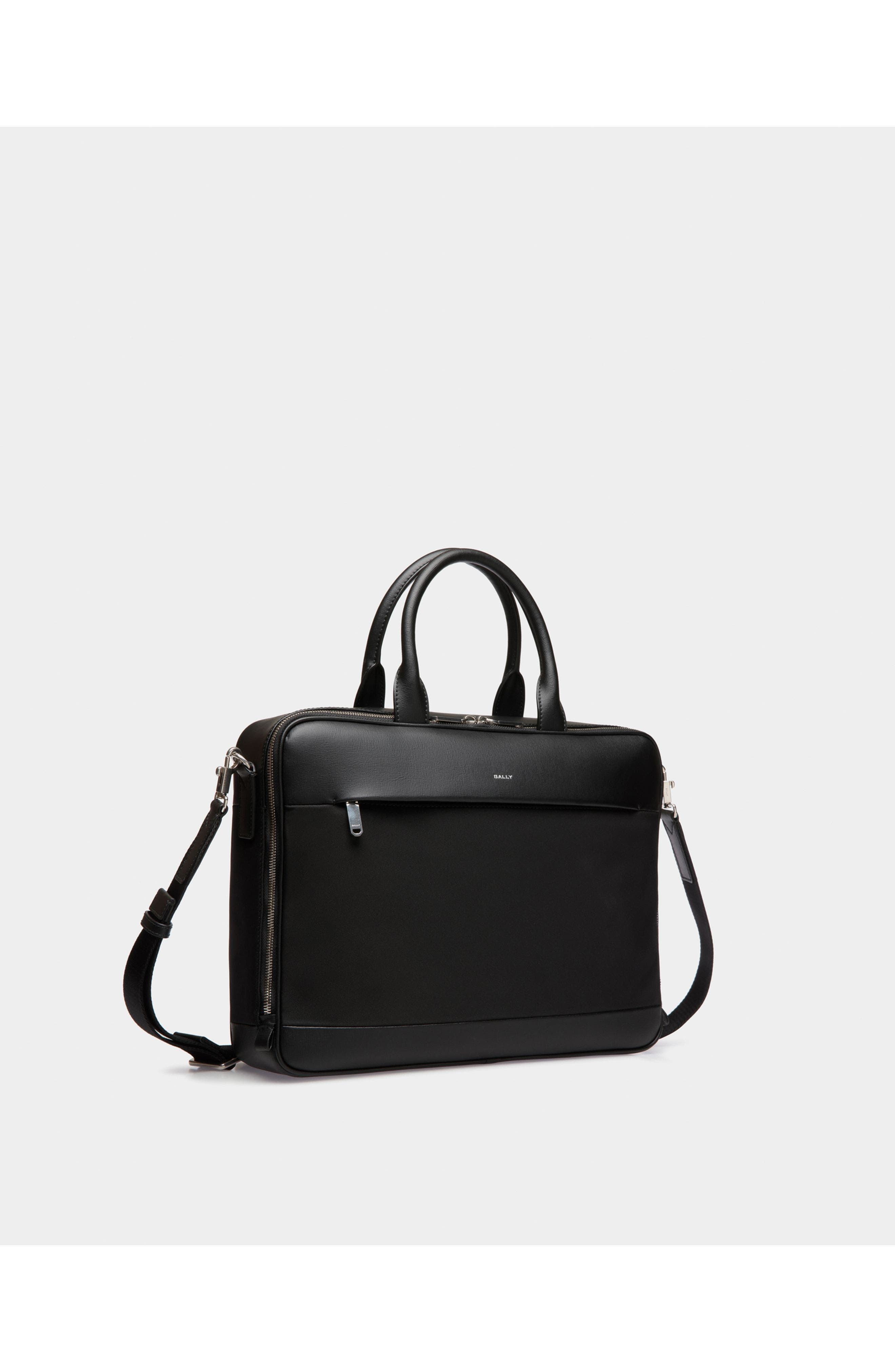 Bally Vogel Briefcase in Nylon and Recycled Leather, Alternate, color, Black