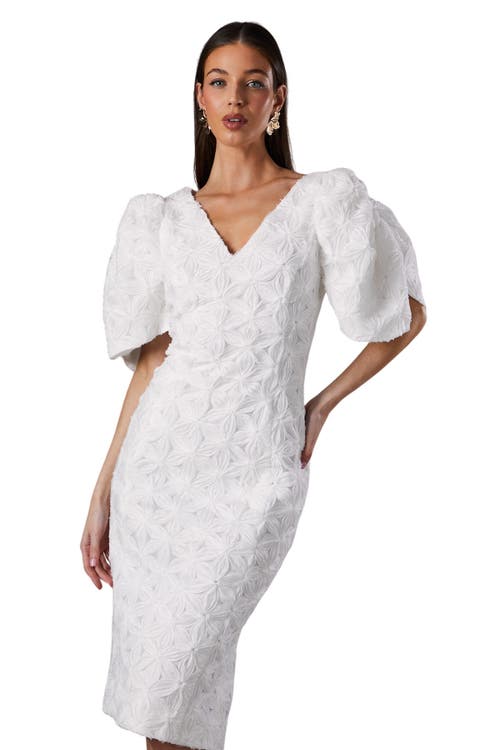 Coast Floral Pleated Sleeve Pencil Dress In White