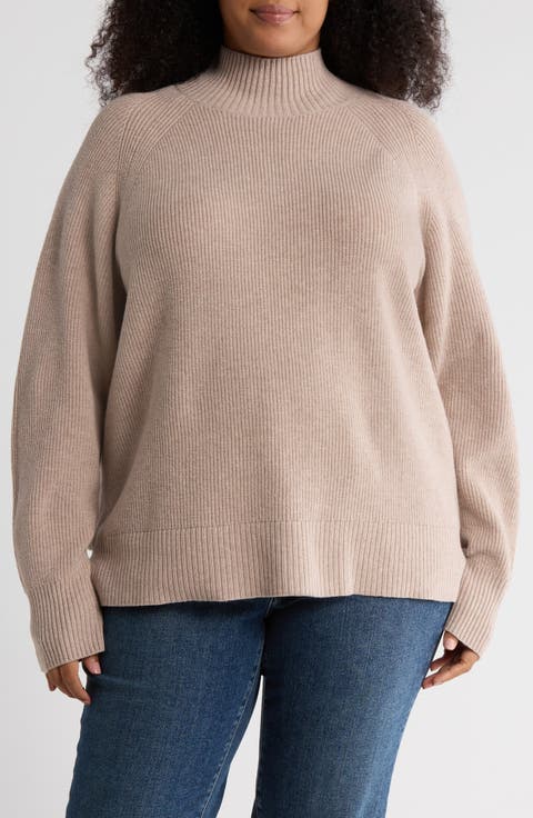 Mock Neck Raglan Sleeve Sweater (Plus)