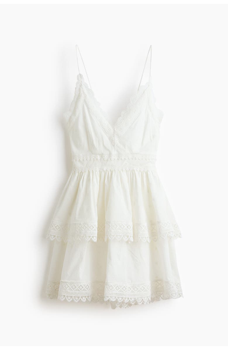 H&M Lace-trimmed Cotton Dress, Main, color, Ivory