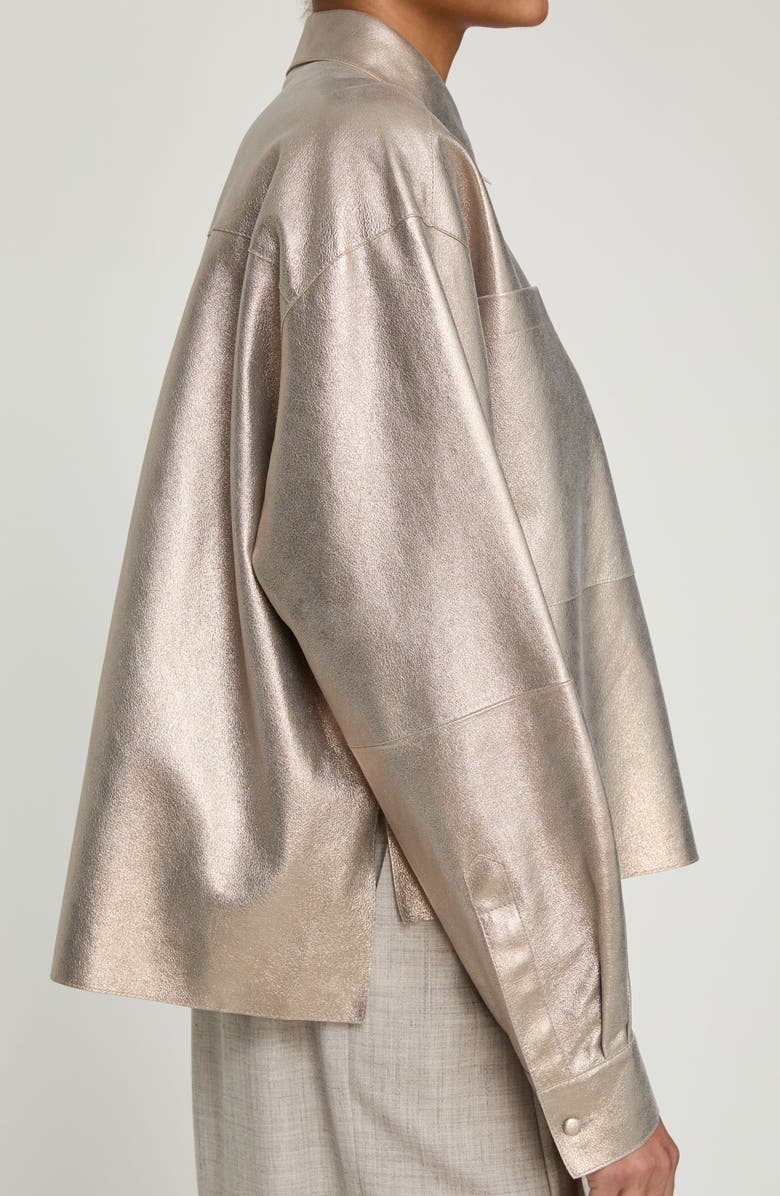 Lafayette 148 New York Metallic Stardust Suede Oversize Button-Up Shirt, Alternate, color, Natural Metallic