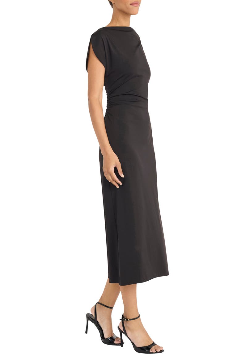 Gathered Midi Dress, Alternate, color, BLACK