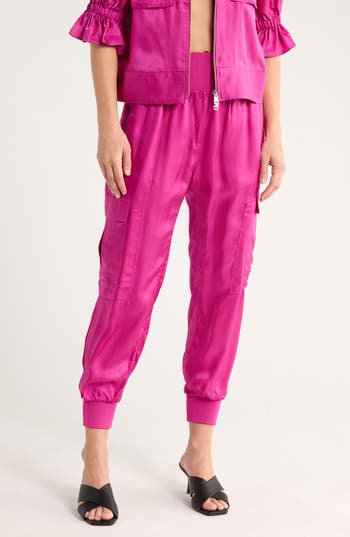 Cinq À Sept Giles Cupro Crop Cargo Joggers In Pink