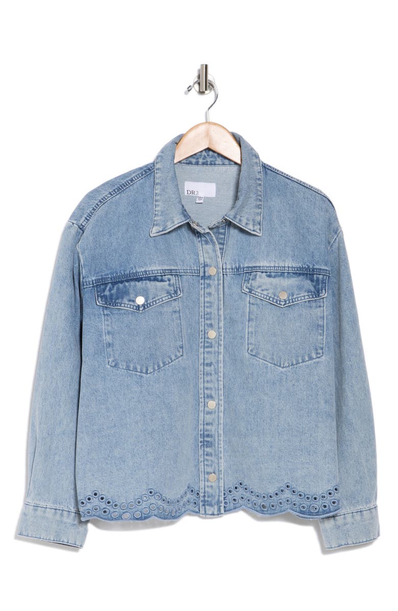 DR2 by Daniel Rainn Embroidered Eyelet Hem Crop Denim Jacket, Alternate, color, Med. Blue Wash