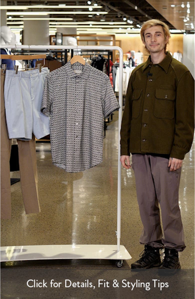 Miles OoohCotton<sup>®</sup> Geo Print Short Sleeve Button-Up Shirt, sales video thumbnail