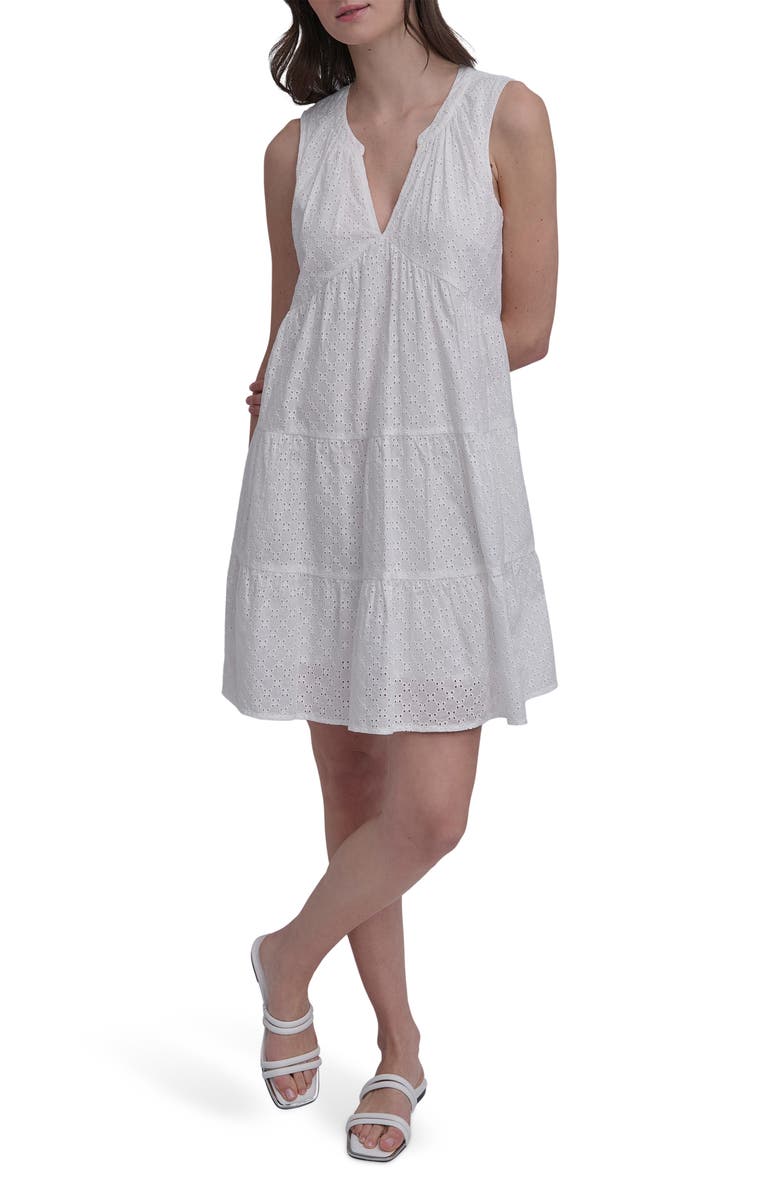 DKNY Jeans Sleeveless Eyelet Dress, Main, color, Clover White