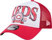 New Era Men's New Era White/Red Cincinnati Reds Distressed 9FORTY A-Frame Adjustable Trucker Hat