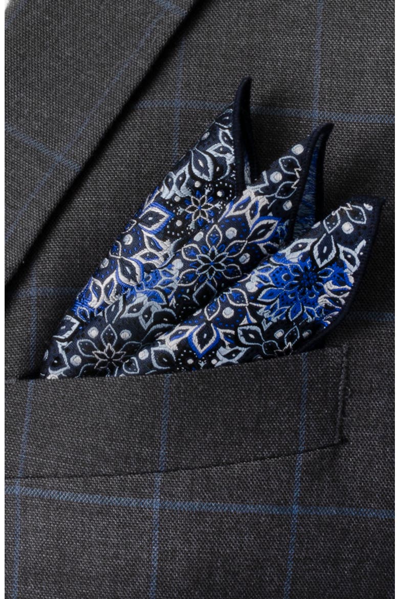 Floral Silk Pocket Square, Alternate, color, NAVY