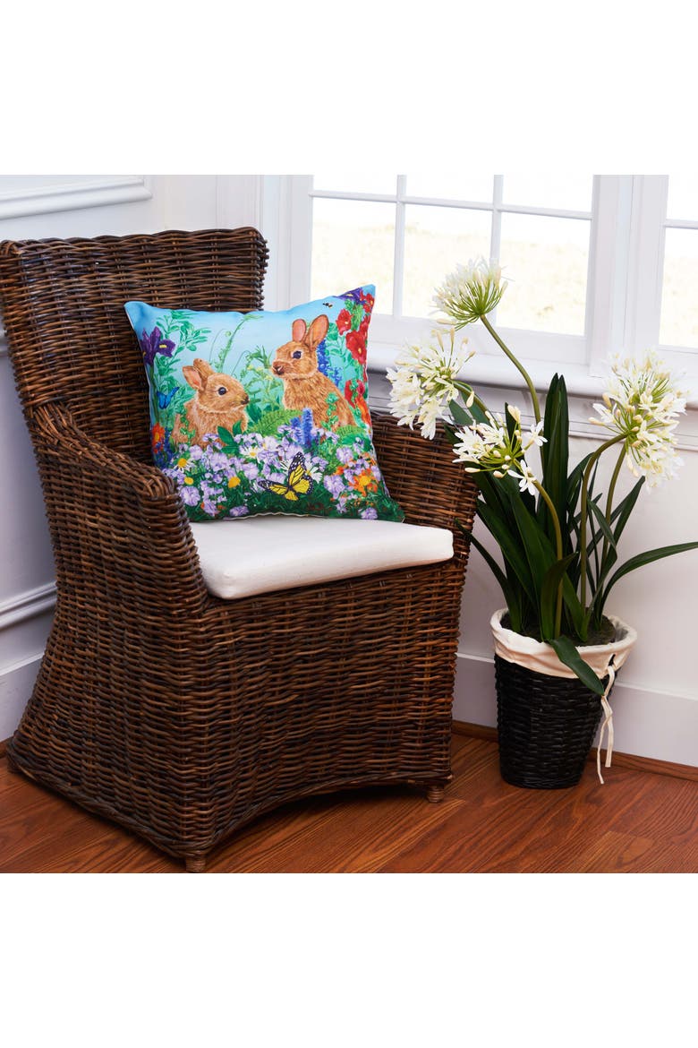 Easter Bunny Garden Paradise HD Printed Indoor/Outdoor Accent Throw Pillow 18" x 18", Alternate, color, Green