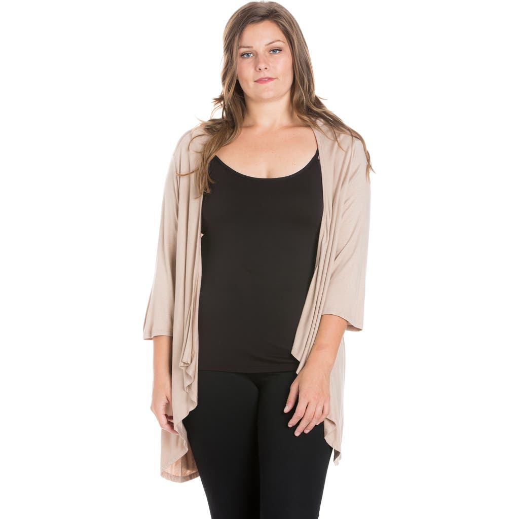 24seven Comfort Apparel Plus Size Elbow Length Sleeve Open Cardigan In Multi