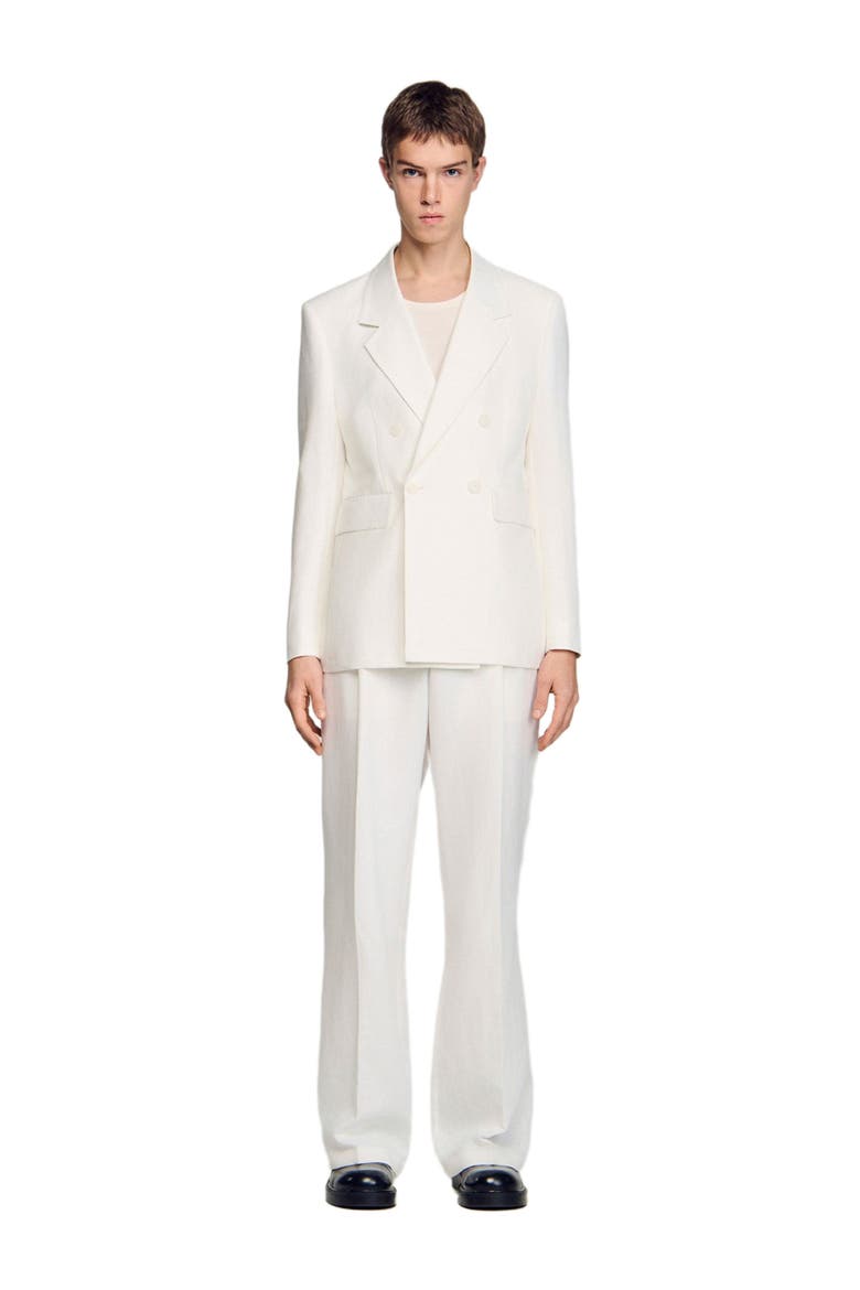 Double-breasted linen suit jacket, Alternate, color, White