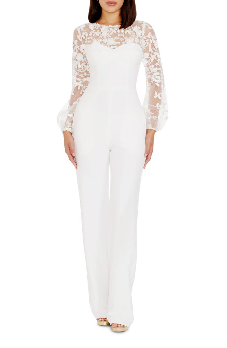 Dress the Population Mila Lace Long Sleeve Jumpsuit, Main, color, 