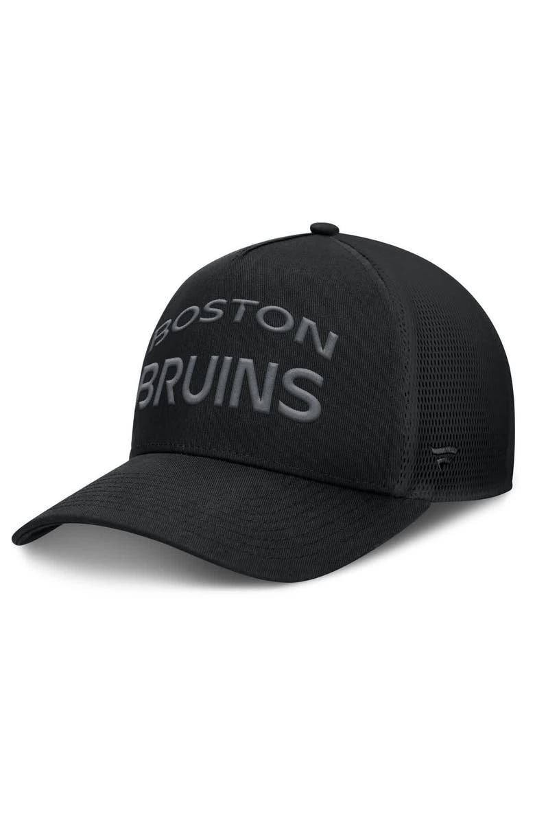 FANATICS Men's Fanatics Black Boston Bruins Authentic Pro Road Stack Text A-Frame Adjustable Hat, Main, color, 