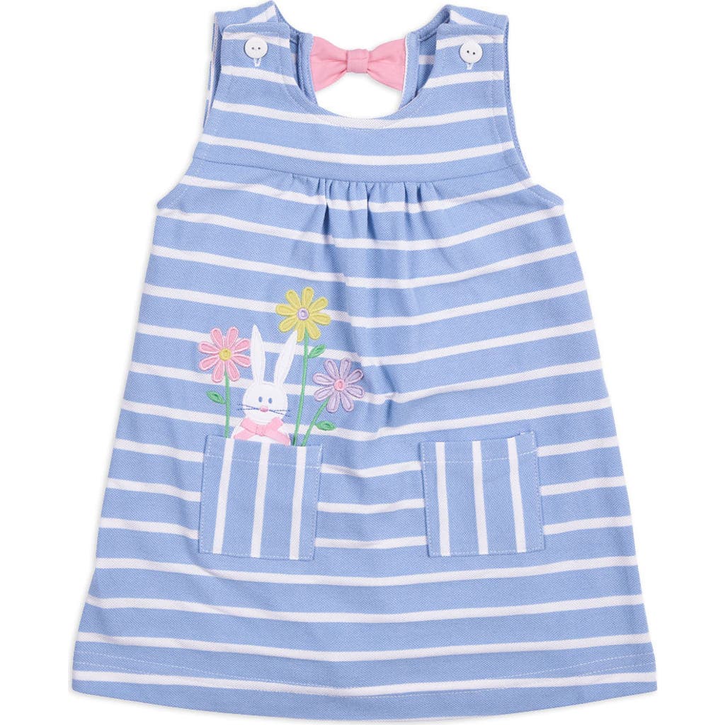 Shop Florence Eiseman Stripe Knit Dress With Bunny & Flowers In Light Blue/white