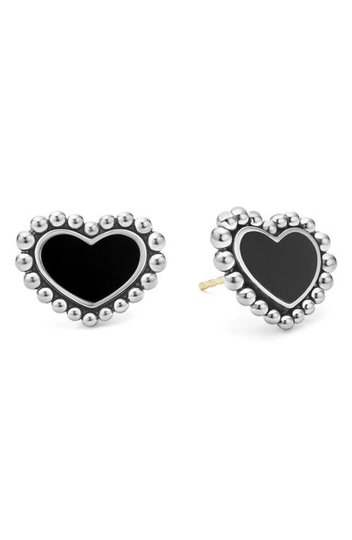 Lagos Sterling Silver Maya Onyx Heart Stud Earrings In Black