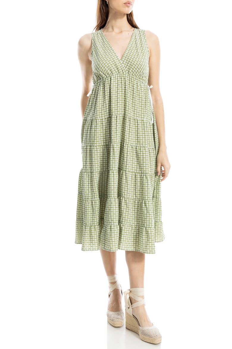 MAX STUDIO Plaid Sleeveless Empire Waist Tiered Midi Dress (Women)