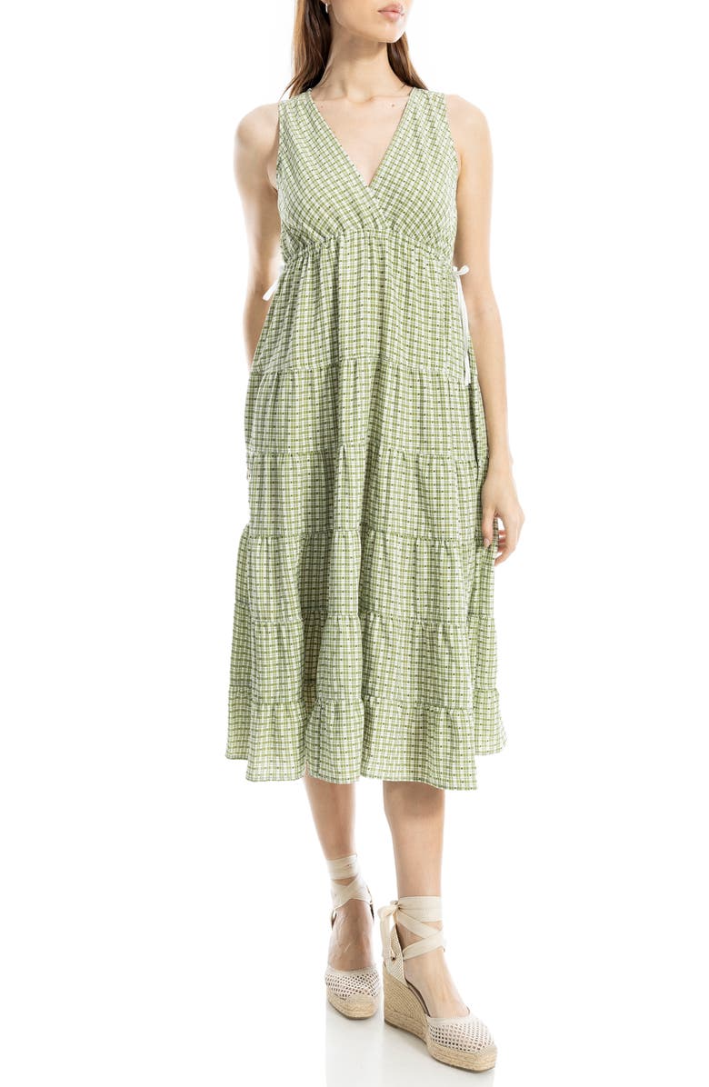 MAX STUDIO Plaid Sleeveless Empire Waist Tiered Midi Dress, Main, color, Green/ Cream Check