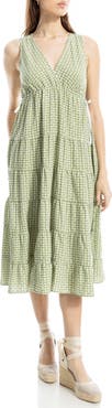 MAX STUDIO Plaid Sleeveless Empire Waist Tiered Midi Dress