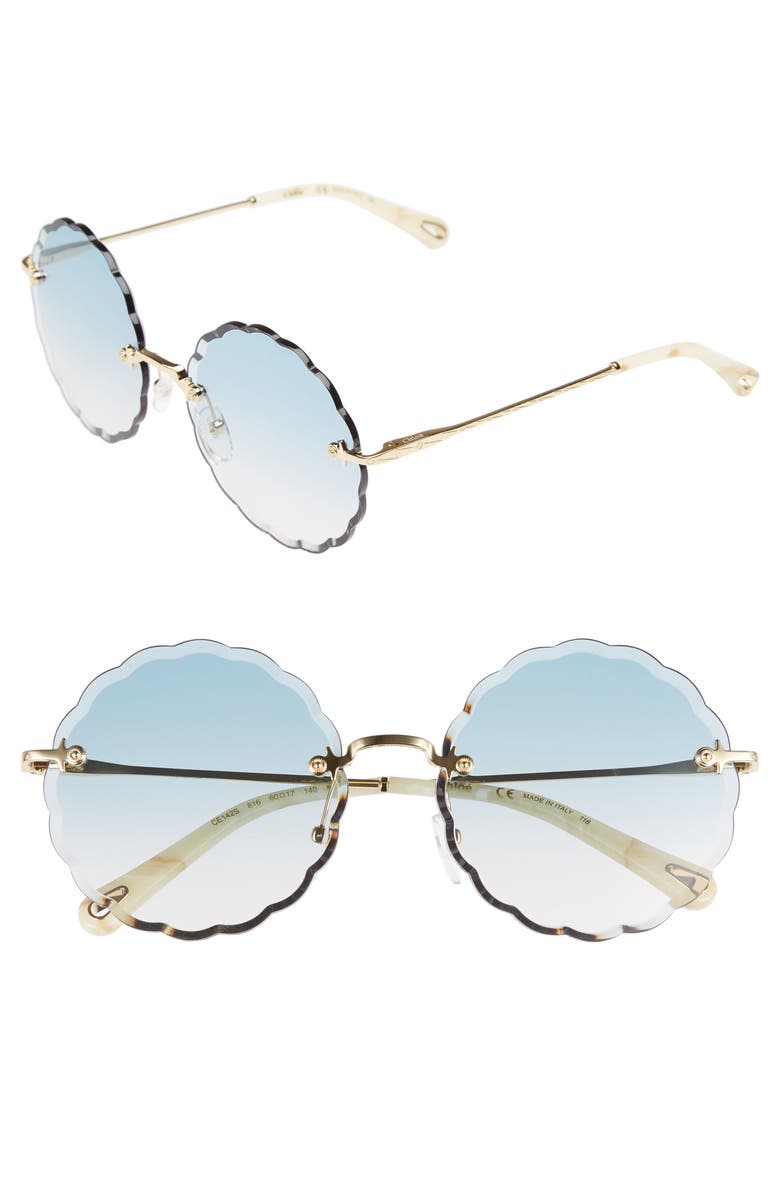 Chloé Rosie 60mm Scalloped Rimless Sunglasses, Main, color,