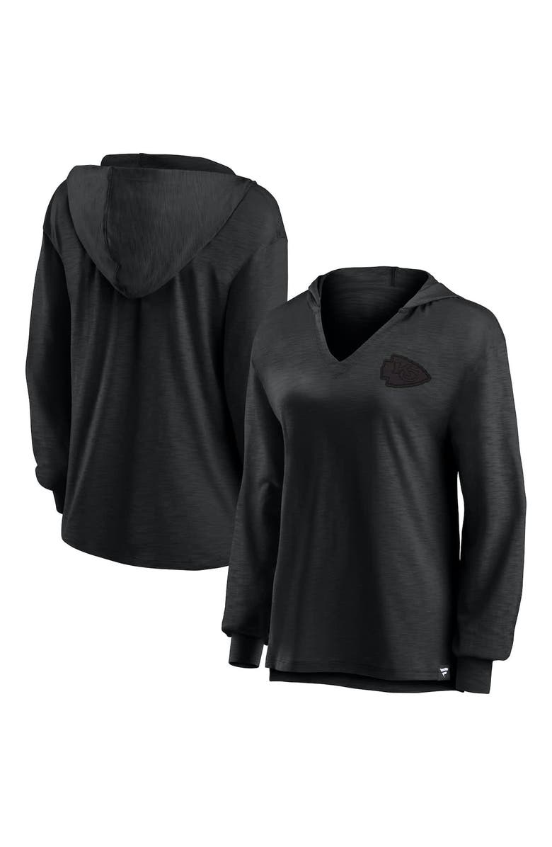 FANATICS Women's Fanatics   Kansas City Chiefs Blackout Slub Hoodie V-Neck Long Sleeve T-Shirt, Alternate, color, Black