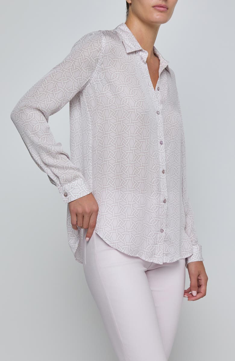 L'AGENCE Nina Geo Print Silk Button-Up Shirt, Alternate, color, Icy Lilac Linked Geo