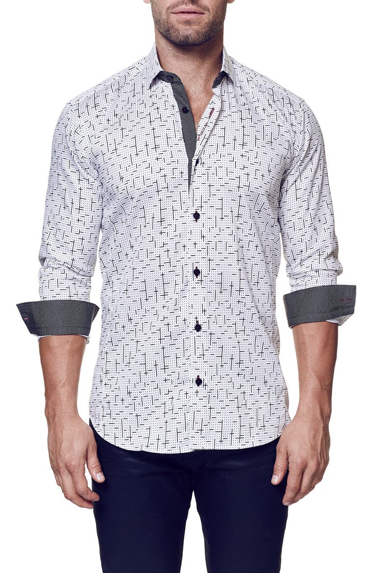 Tetris Trim Fit Button-Up Shirt, Alternate, color, BLACK