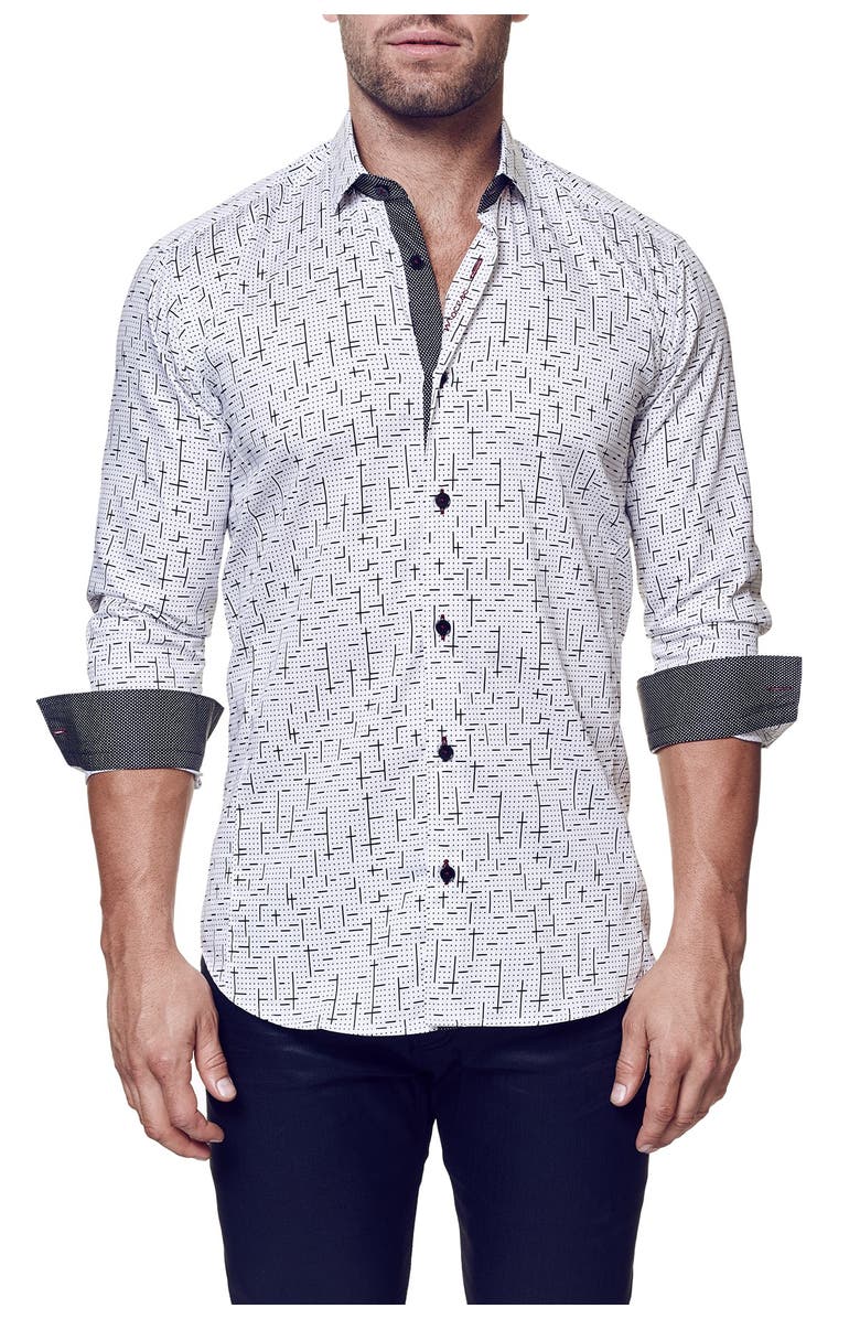 Maceoo Tetris Trim Fit Button-Up Shirt, Alternate, color, Black