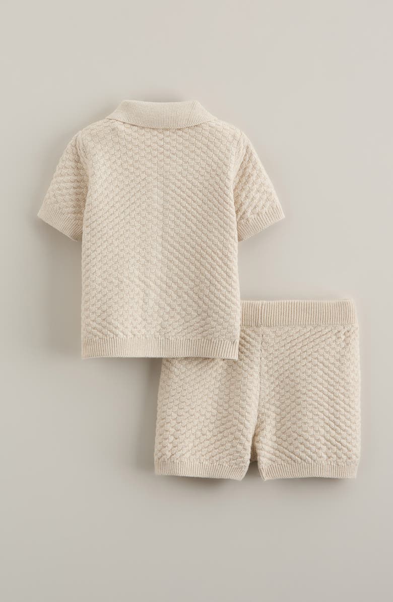 Nordstrom Short Sleeve Knit Button-Up Shirt & Shorts Set, Alternate, color, Beige Oatmeal Light Heather