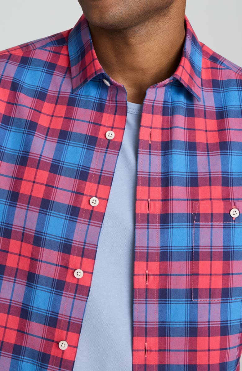 UNTUCKit Levie Regular Fit Plaid Summerweight Cotton & Linen Button-Up Shirt, Alternate, color, Red/ Blue