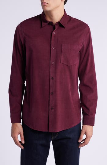 Nordstrom Trim Fit Fine Wale Corduroy Button-up Shirt In Burgundy