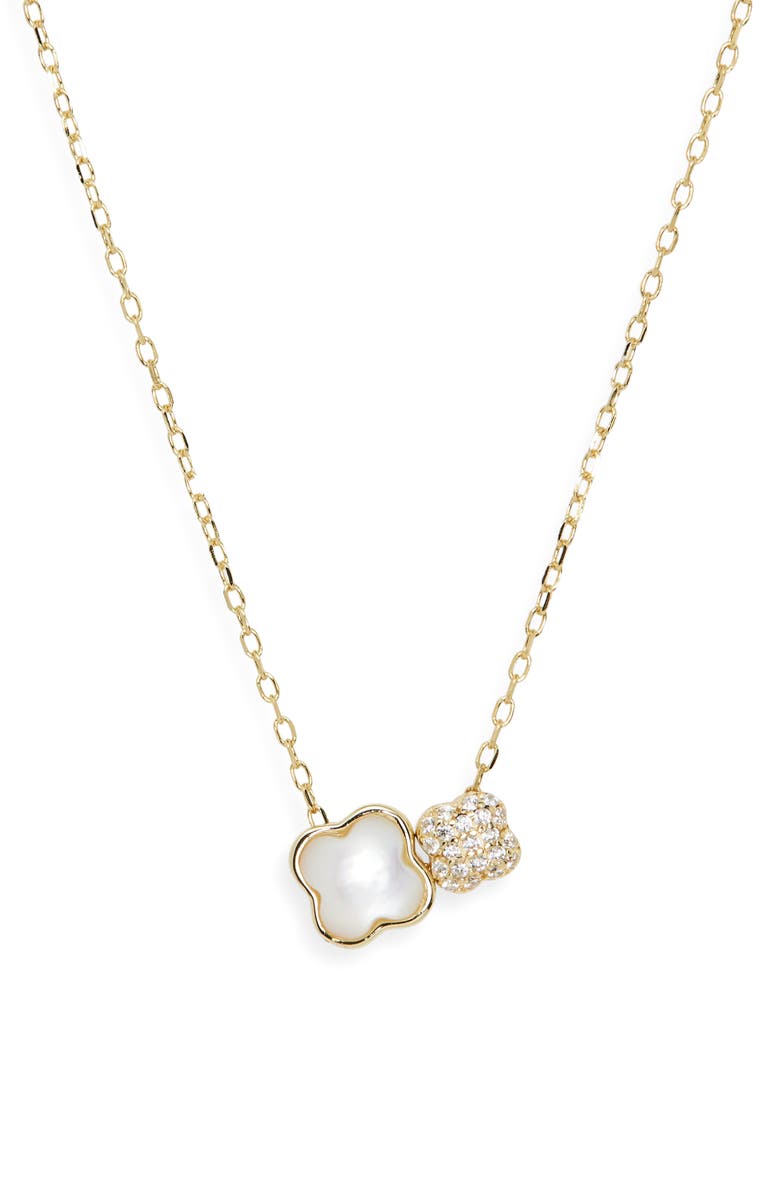 ARGENTO VIVO Double Clover Pendant Necklace, Main, color, Mother Of Pearl/ Gold