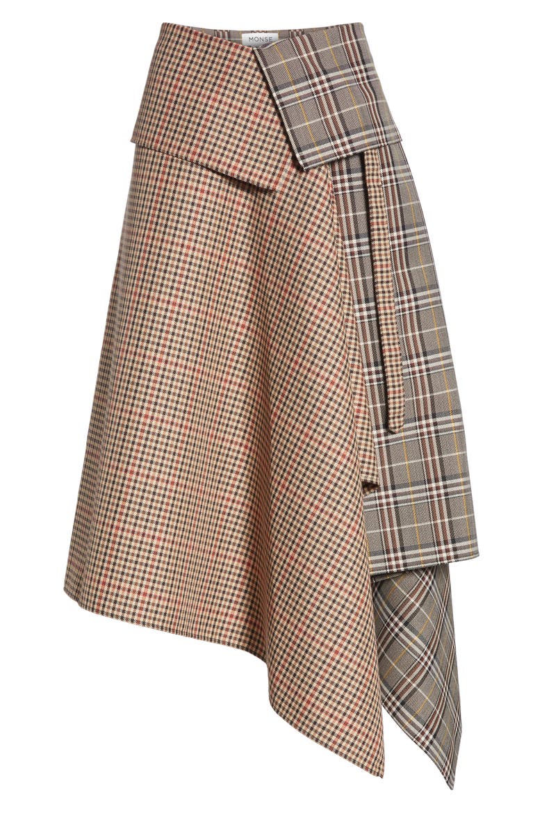 Mixed Check Wool Blend Blanket Wrap Skirt, Alternate, color, PLAID