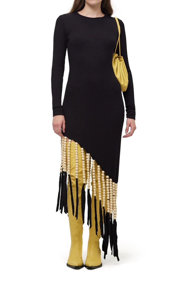 Simon Miller Topsy Beaded Fringe Long Sleeve Dress, Main, color, 