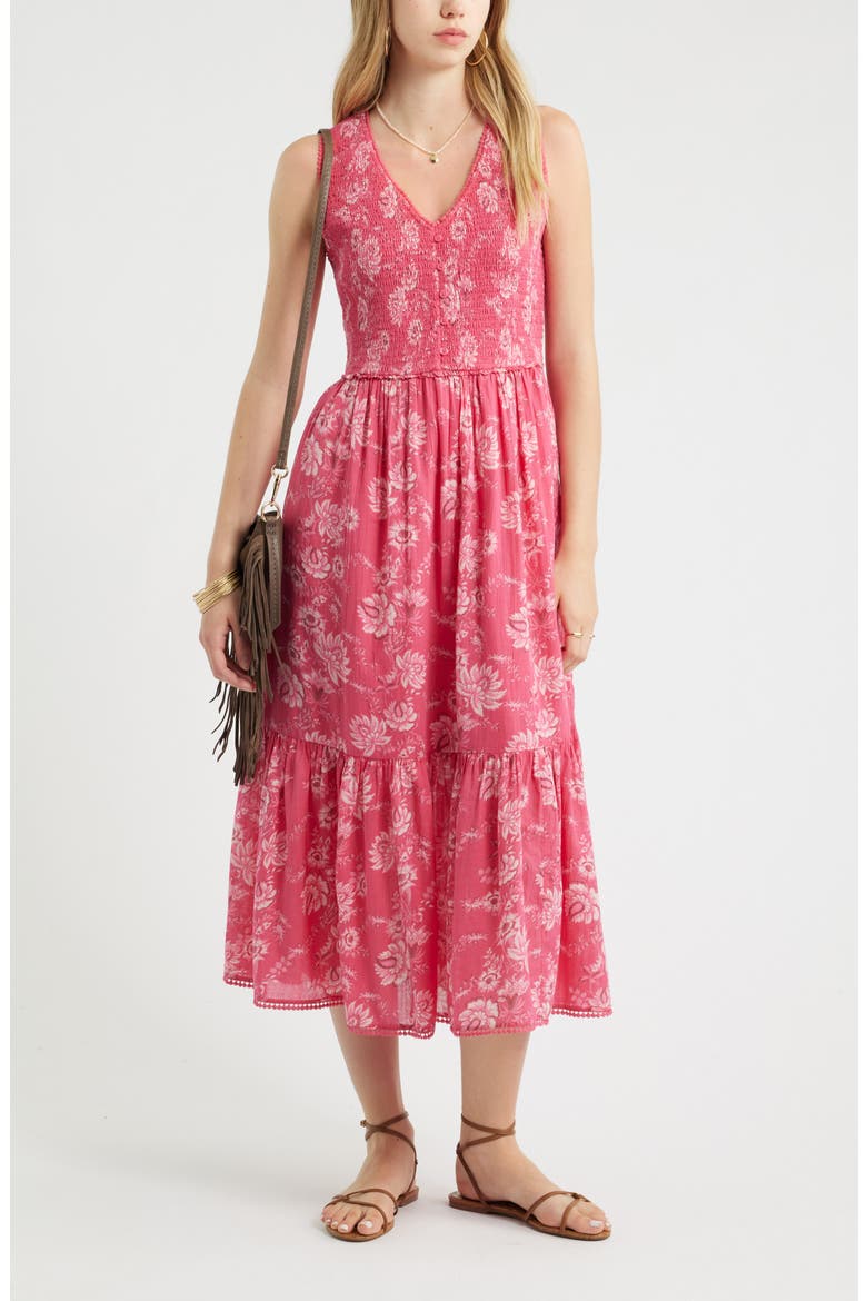 Smocked Tank Midi Dress, Alternate, color, PINK COTTAGE FLORAL STRIPE