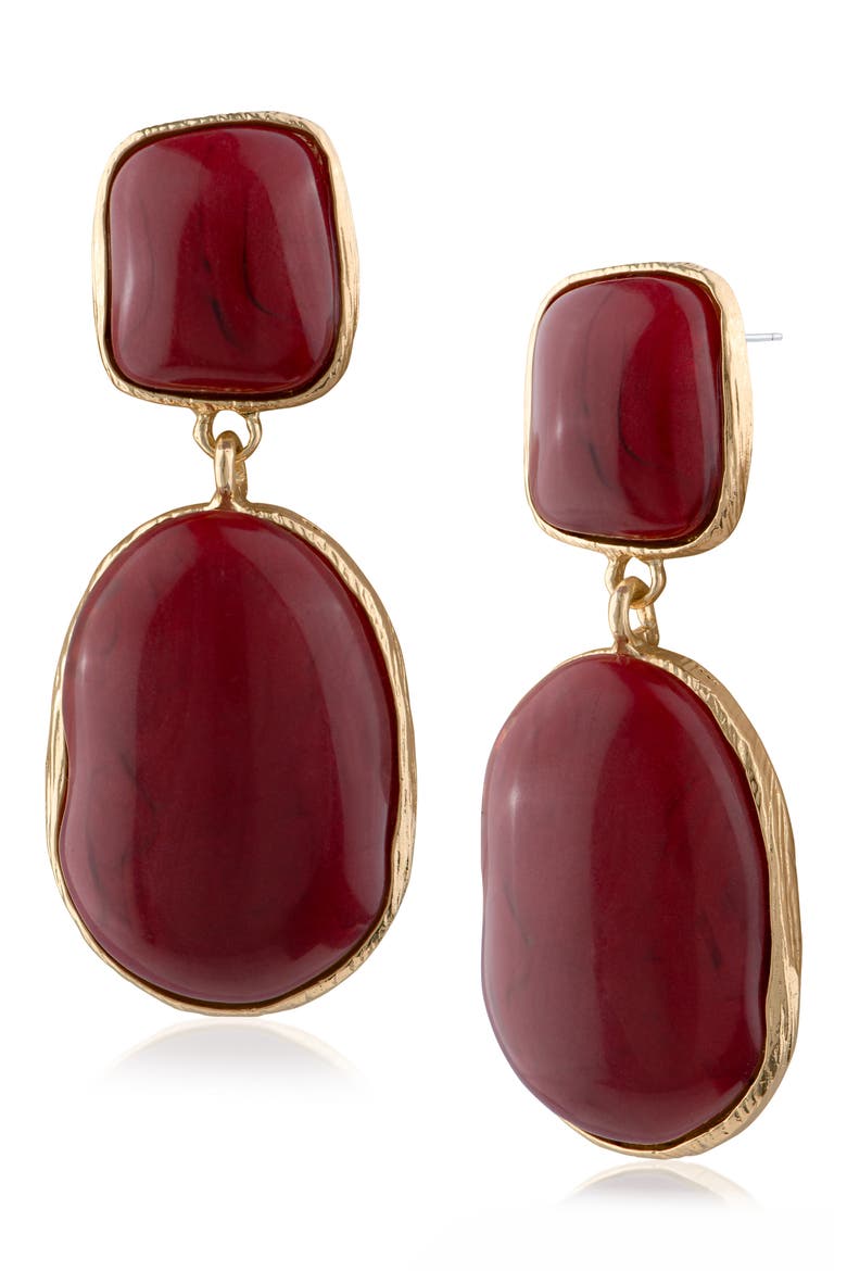 Framed Stone Statement Drop Earrings, Main, color, RED/ GOLD