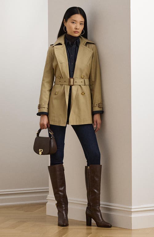 Ralph Lauren Lauren Double Breasted Belted Cotton Blend Trench Coat In Brown