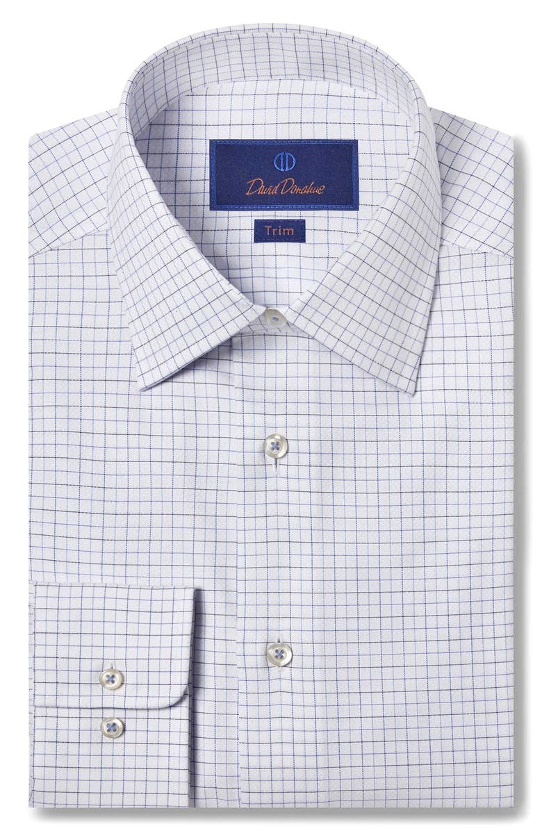 David Donahue Trim Fit Dobby Tattersall Check Dress Shirt, Main, color, 