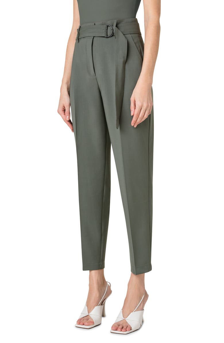 Akris punto Fred Belted Stretch Virgin Wool Trousers, Alternate, color, 