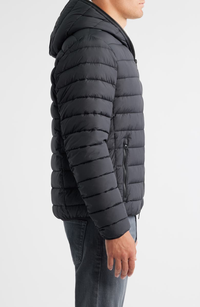 Save The Duck Bertie Faux Shearling Lining Hooded Puffer Jacket, Alternate, color, Black