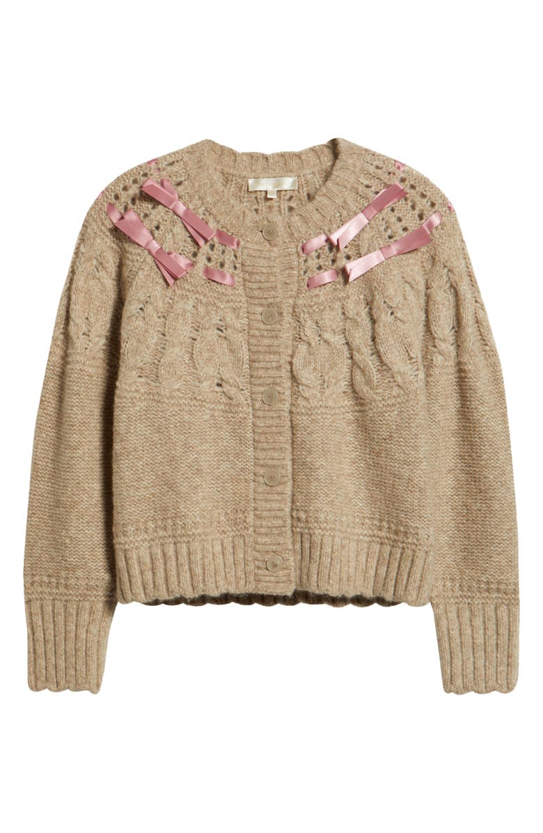 LoveShackFancy Clementian Alpaca & Wool Blend Cardigan, Alternate, color, Oatmeal Melange