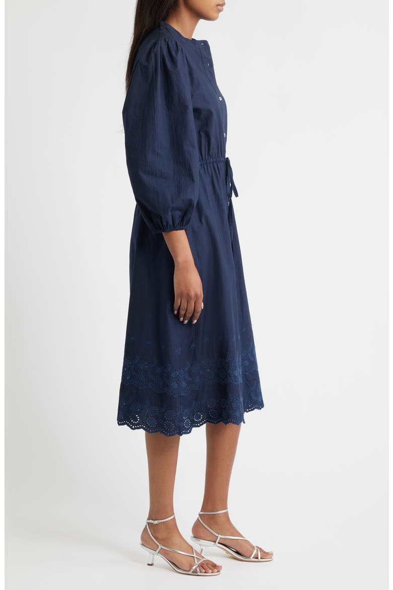 Tie Waist Long Sleeve Cotton Midi Dress, Alternate, color, NAVY