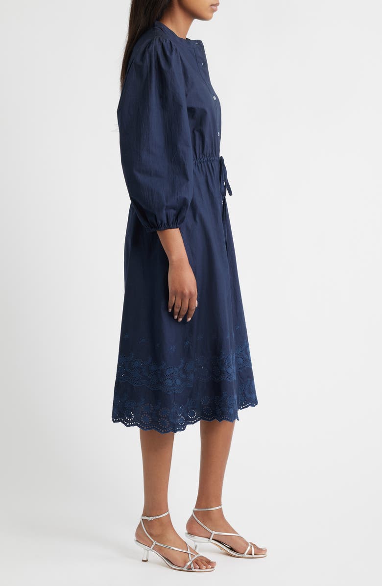 Julia Jordan Tie Waist Long Sleeve Cotton Midi Dress, Alternate, color, Navy