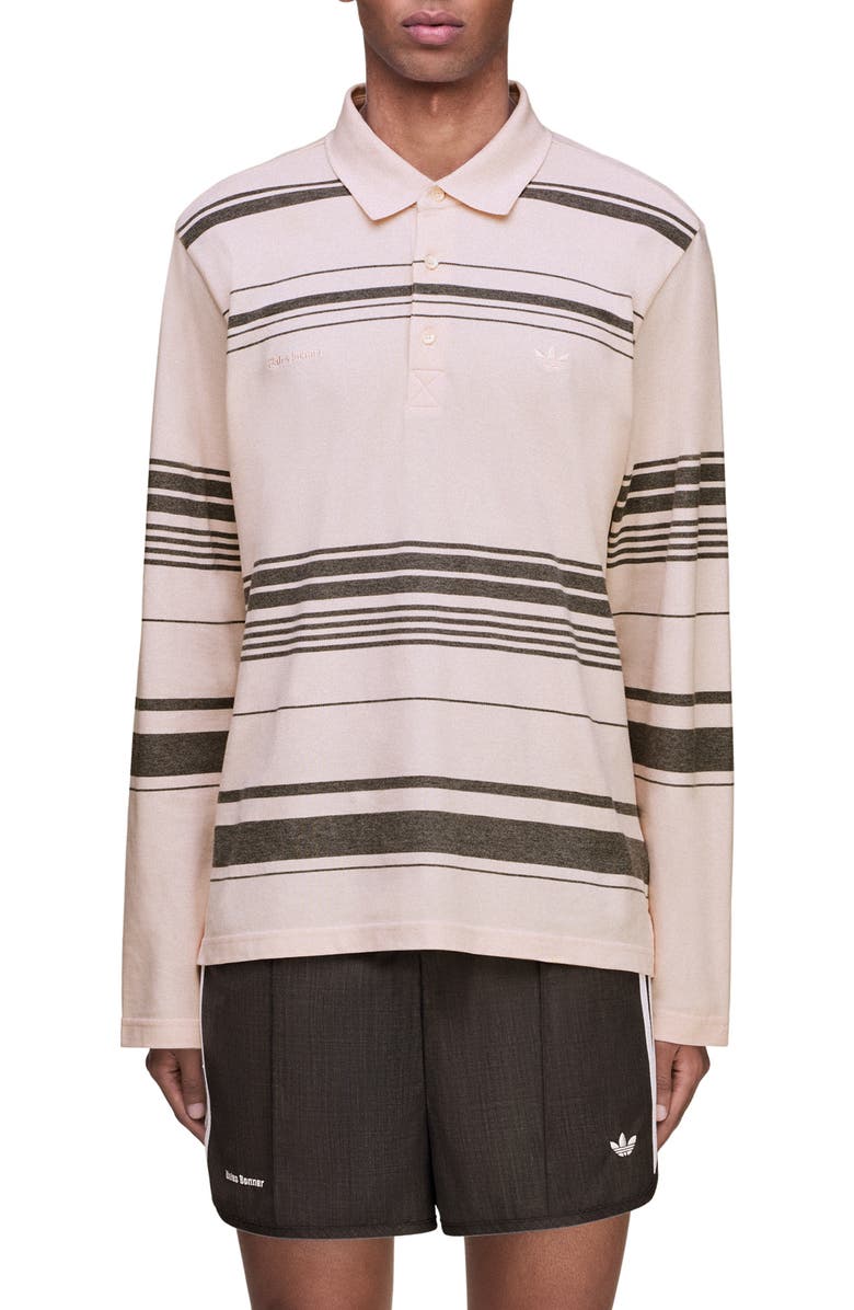 adidas x Wales Bonner Long Sleeve Stripe Cotton Piqué Polo, Main, color, Wonder Quartz