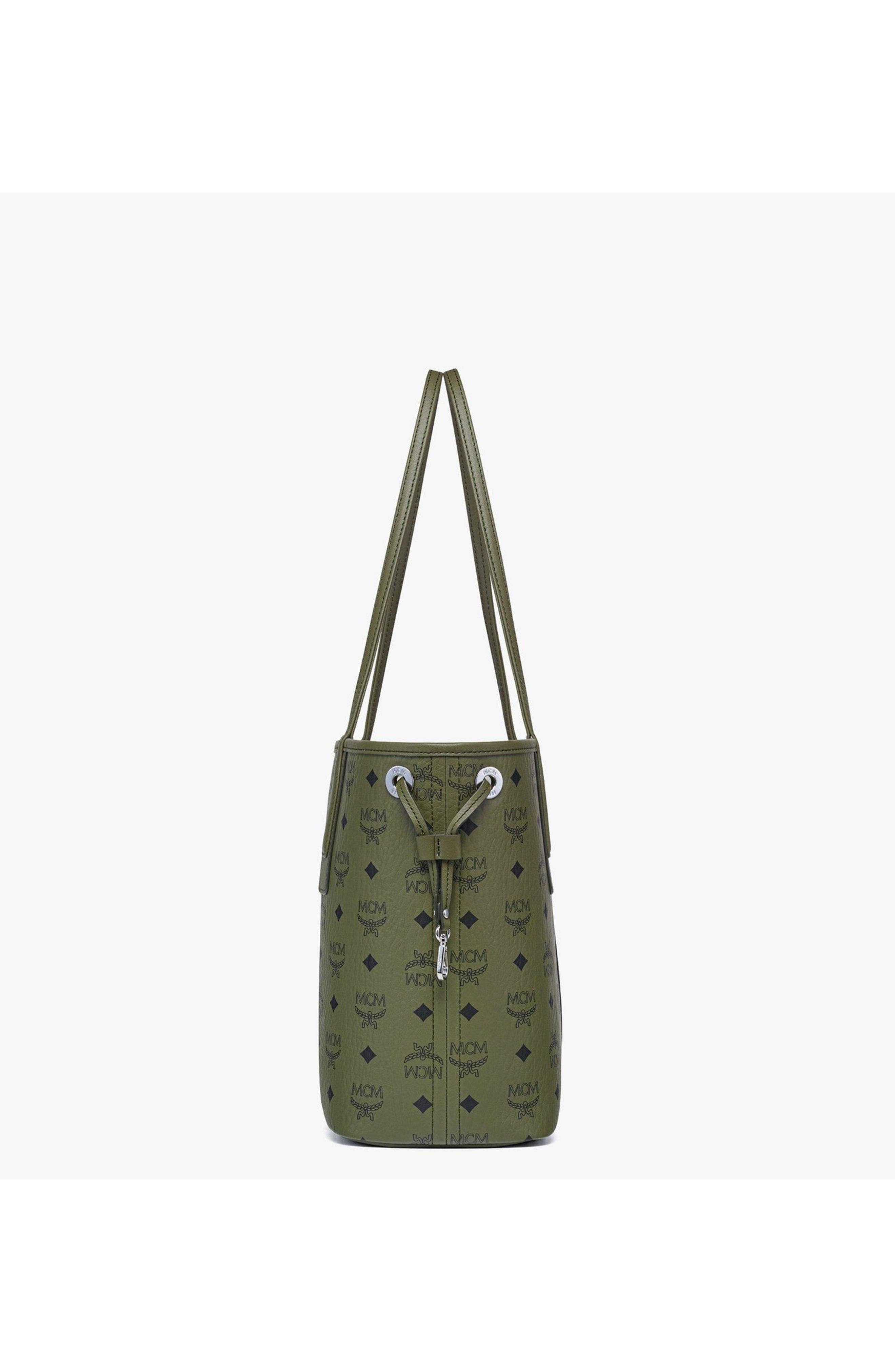 MCM Small Liz Shopper in Visetos, Alternate, color, Khaki Moss
